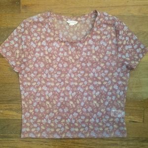 Junior Aeropostale Sheer Mesh Micro Floral Crop Top Cottage Core Floral